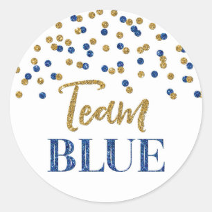 Blue Gold Gender onthullen Baby shower Team Blauw Ronde Sticker