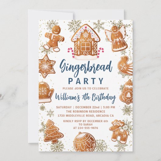 Blue Gold Gingerbrood Cookie Decorting Birthday Kaart (Voorkant)