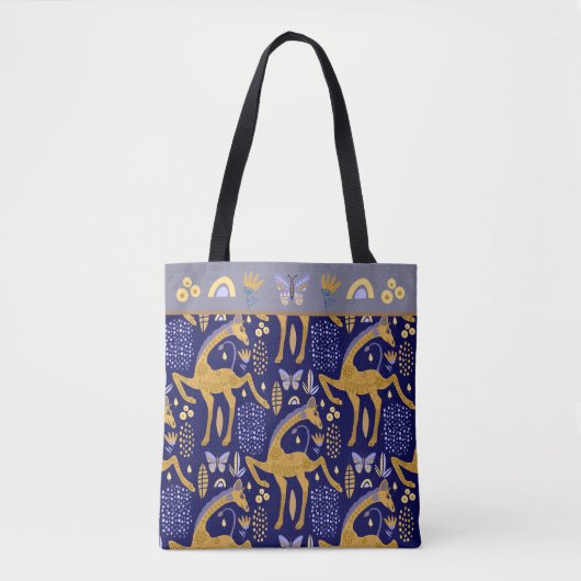 Blue Gold Giraffe Boho Pattern Draagtas (Voorkant)