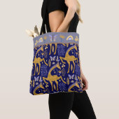 Blue Gold Giraffe Boho Pattern Draagtas (Dichtbij)