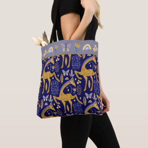 Blue Gold Giraffe Boho Pattern Draagtas