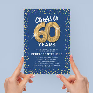 Blue Gold Glitter 60th Birthday Party Kaart