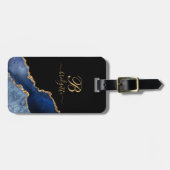 Blue Gold Glitter Agaat Geode Monogram Notitieboek Bagagelabel (Voorkant horizontaal)