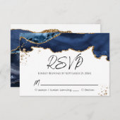 Blue Gold Glitter Agate Stone Wedding RSVP Card (Voorkant / Achterkant)