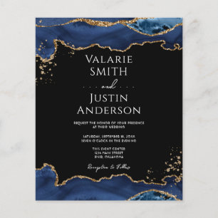 Blue Gold Glitter Agate Wedding Uitnodiging