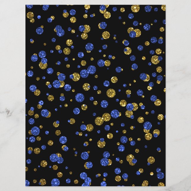 Blue Gold Glitter Confetti Black Scrapbook Paper (Voorkant)