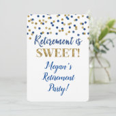 Blue Gold Glitter Confetti Retirement Party Kaart (Staand voorkant)