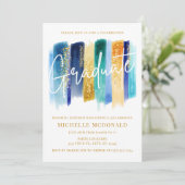 Blue & Gold Glitter Graduation Party Kaart (Staand voorkant)