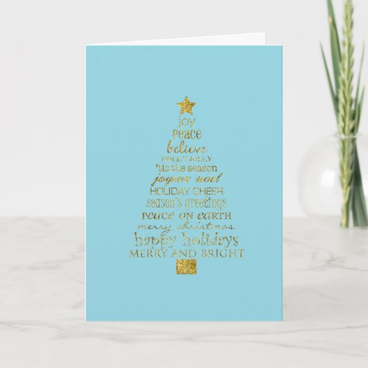 Blue Gold Glitter Inspirational Christmas Tree Kaart (Voorkant)