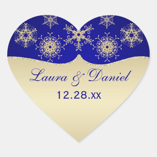 Blue, Gold Glitter LOOK Snowflake Wedding Sticker (Voorkant)