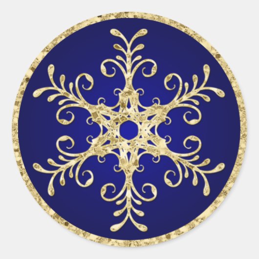 Blue, Gold Glitter LOOK Snowflake Wedding Sticker (Voorkant)