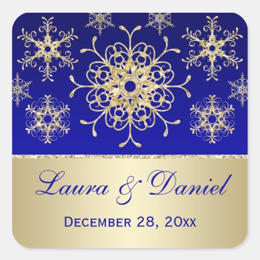 Blue, Gold Glitter LOOK Snowflake Wedding Sticker (Voorkant)