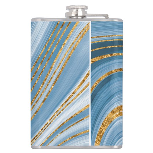 Blue Gold Glitter Marble Elegant Abstract Heupfles (Achterkant)
