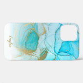 Blue Gold Glitter Marble Personalized Hoesje (Achterkant (horizontaal))