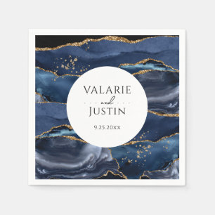 Blue Gold Glitter Marble Wedding Napkins Servet