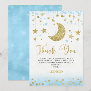Blue Gold Glitter Moon Baby shower Hartelijk dank Kaart