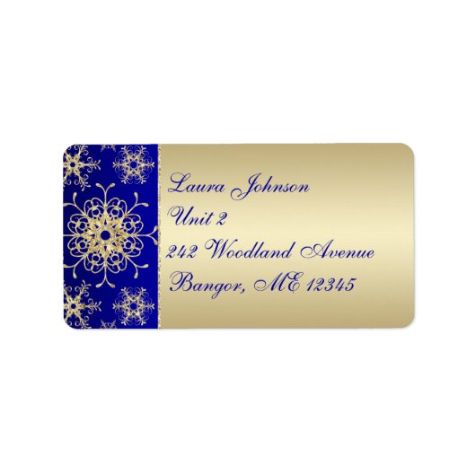 Blue, Gold Glitter Snowflakes Return Address Label (Voorkant)