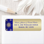 Blue, Gold Glitter Snowflakes Return Address Label (Insitu)