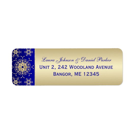Blue, Gold Glitter Snowflakes Return Address Label (Voorkant)