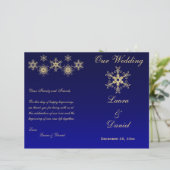 Blue, Gold Glitter Snowflakes Wedding Programme (Staand voorkant)