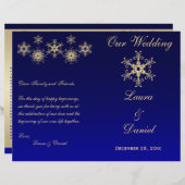 Blue, Gold Glitter Snowflakes Wedding Programme (Voorkant / Achterkant)