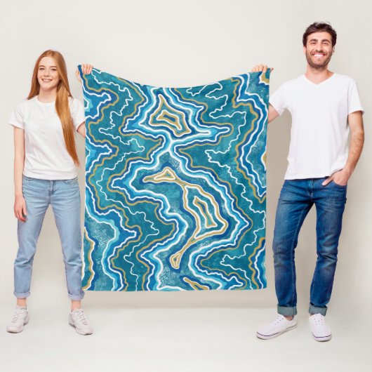 Blue Gold Graphic Agate Fleece Deken (In situ)
