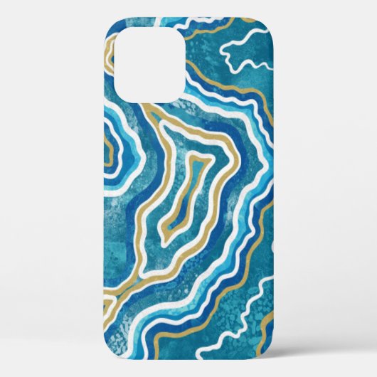 Blue Gold Graphic Agate Hoesje-Mate iPhone 12 Hoes (Achterkant)