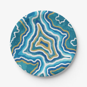 Blue Gold Graphic Agate Papieren Bordje