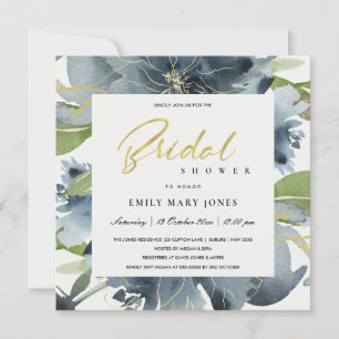 BLUE GOLD GREEN FLORAL WATERVERF VRIJGEZELLENFEEST KAART