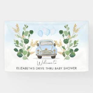 Blue Gold Greenery Drive by Baby shower Welkom Spandoek