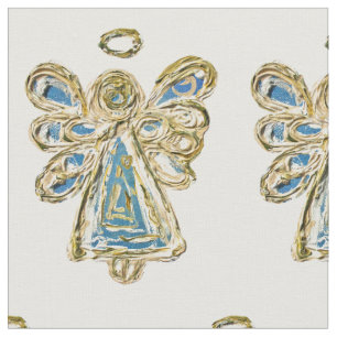 Blue Gold Guardian Angel Art Fabric Material Stof