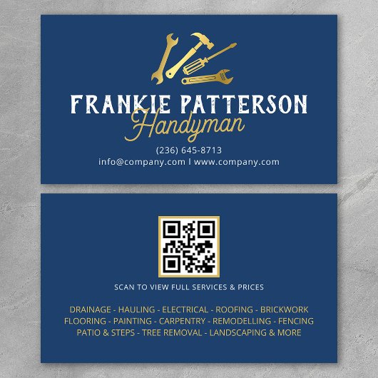 Blue Gold Handyman Repair & Maintenance QR Code Visitekaartje