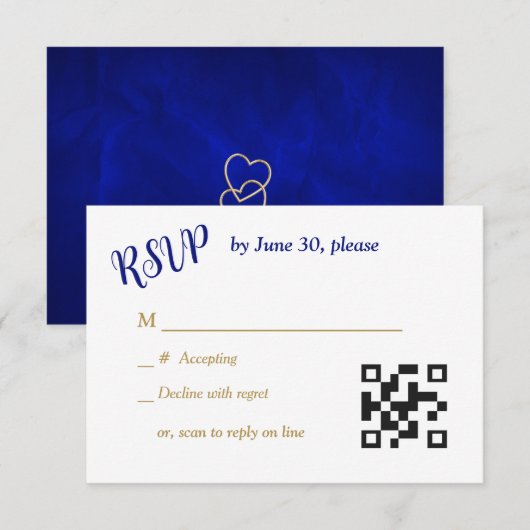 Blue Gold Hearts Christian Cross Wedding RSVP (Devant / Derrière)