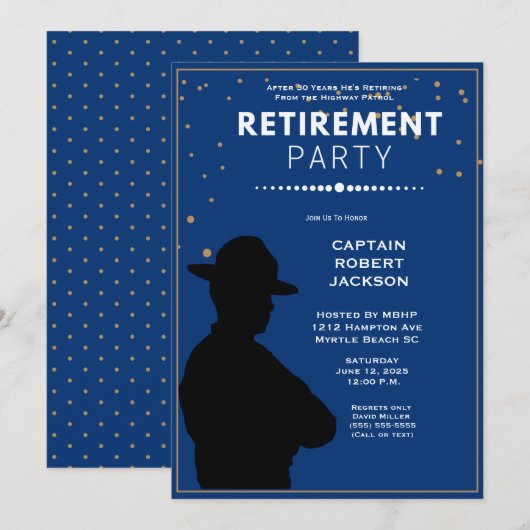 Blue Gold Highway Patrol Retirement Party Kaart (Voorkant / Achterkant)