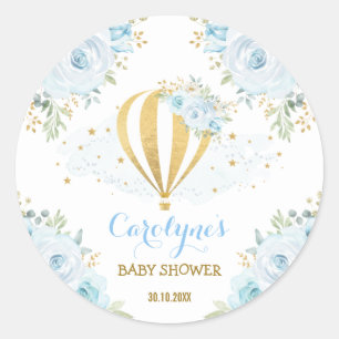 Blue Gold Hot Air-ballonreisavontuur Floral Ronde Sticker