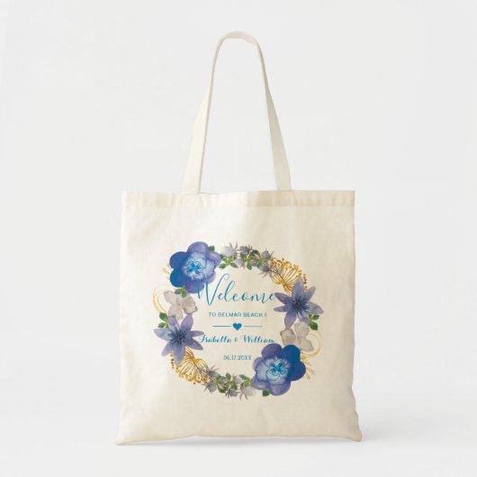 Blue Gold Hydrangeas Floral Wedding Favor Tote Bag (Voorkant)