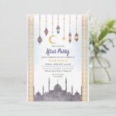 Blue Gold Iftar Party Ramadan Dîner Invitation (Debout devant)