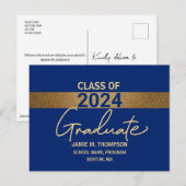 Blue Gold Klasse van 2024 Afstuderen aankondiging Briefkaart (Voorkant / Achterkant)