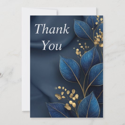 Blue & Gold Leaves on Navy Blue Thank You Card Kaart (Voorkant)