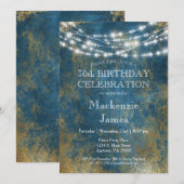 Blue Gold Lights Anniversaire Fête Invitation Adul (Devant / Derrière)
