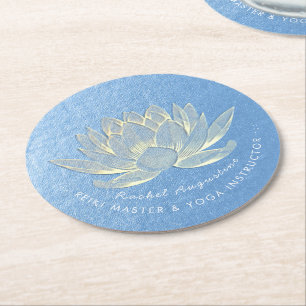 Blue Gold Lotus Yoga Studio Meditation Instructor Ronde Kartonnen Onderzetter