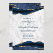 Blue Gold Marble Agate Wedding Uitnodiging (Voorkant / Achterkant)