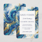 Blue Gold Marble  Elegant Wedding Save the Date (Devant / Derrière)
