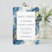 Blue Gold Marble  Elegant Wedding Save the Date (Debout devant)