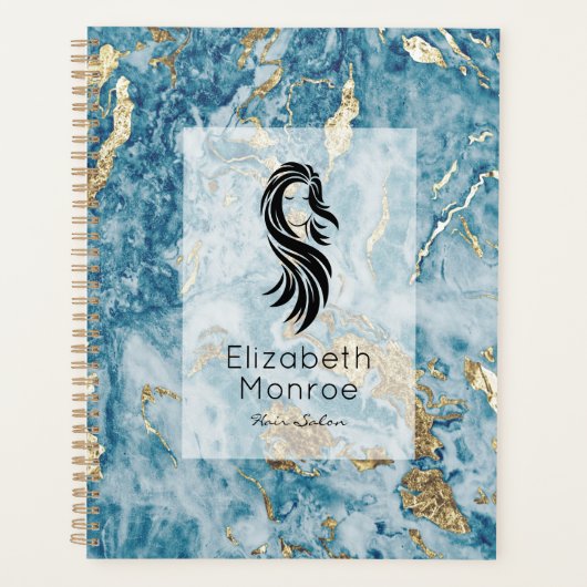 Blue Gold Marble Hair Salon Planner (Voorkant)
