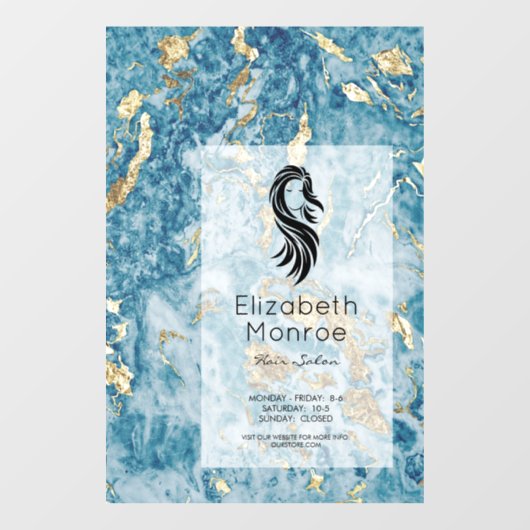 Blue Gold Marble Hair Salon Raamsticker (Vel)
