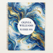 Blue Gold Marble Luxury Abstract Fluid Art Pattern Planner (Voorkant)