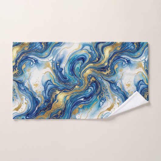 Blue Gold Marble Luxury Decor Fluid Art Pattern (Serviette à main)