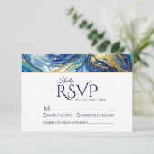Blue Gold Marble RSVP Elegant Wedding Response (Debout devant)