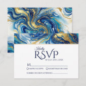 Blue Gold Marble RSVP Elegant Wedding Response (Devant / Derrière)